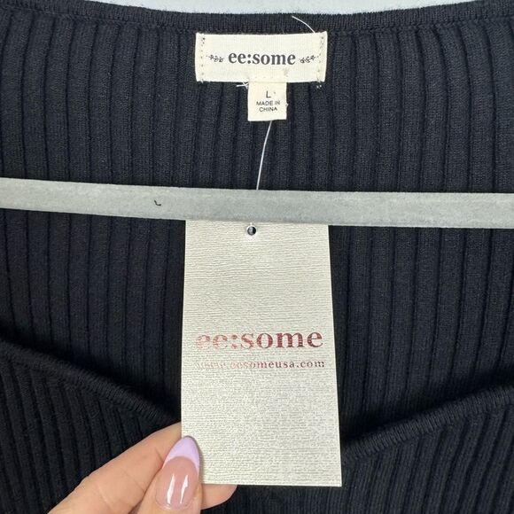 EESOME | NEW Sweetheart Ribbed Knit Black Long Sleeve Top Women’s Size Large - Picture 9 of 11